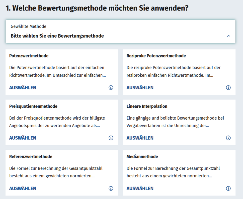 Preisleistungsgewichtungscheck Schritt 1: Bewertungsmethode wählen